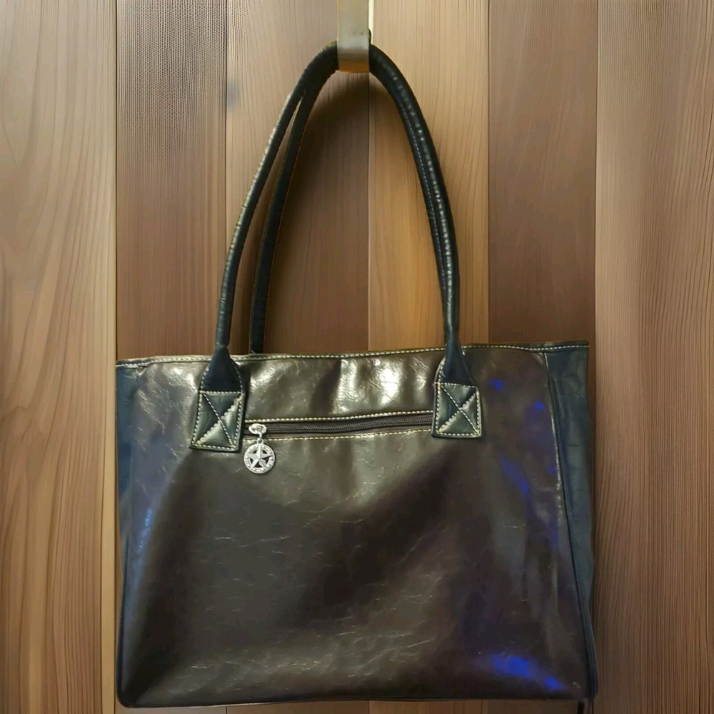 Country River Western Tote‎ Bag Brown Faux Leather Turquoise Studded Star purse - Picture 2 of 10